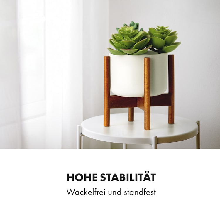 Thorn Blumentopf mit Ständer 50er Jahre Stil 2 Größen XS (Ø 8,9 cm) | Weiß / Akazie