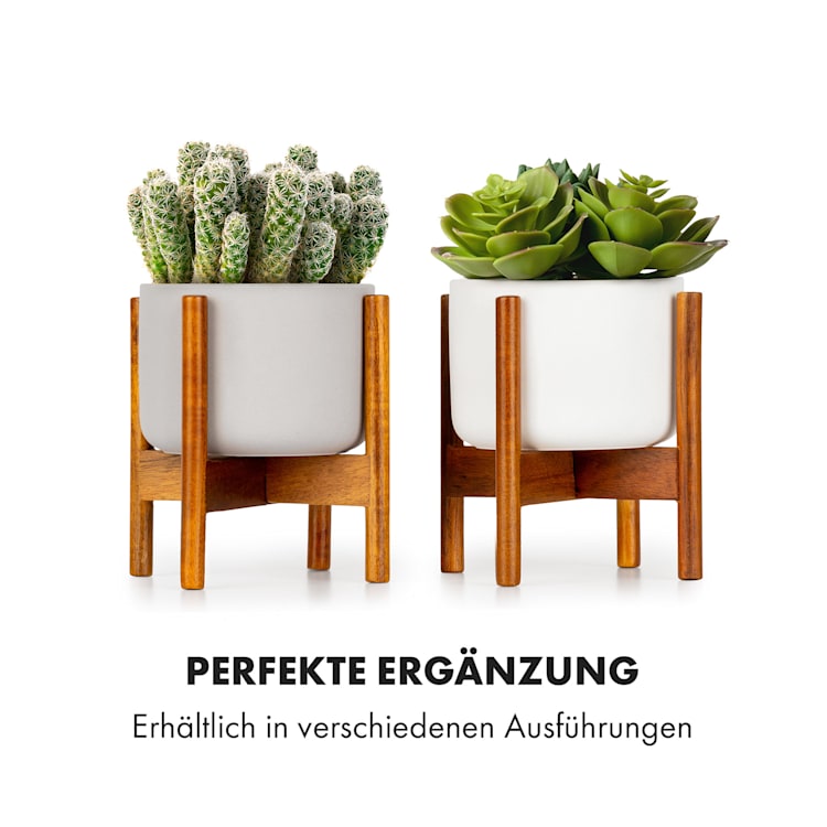 Thorn Blumentopf mit Ständer 50er Jahre Stil 2 Größen XS (Ø 8,9 cm) | Weiß / Akazie