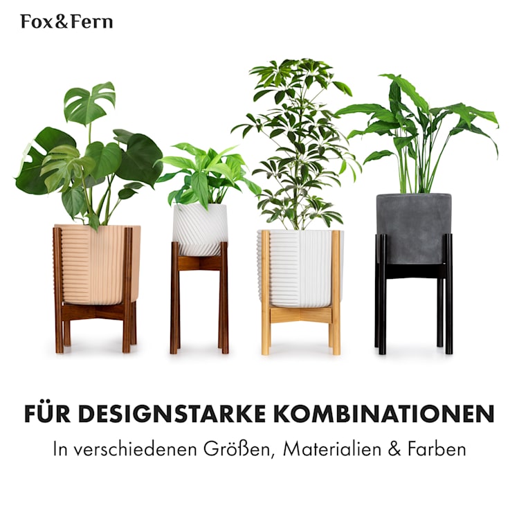 Thorn Blumentopf mit Ständer 50er Jahre Stil 2 Größen XS (Ø 8,9 cm) | Weiß / Akazie