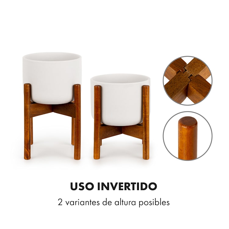 Maceta Thorn con soporte estilo años 50, 2 tamaños XS (Ø 8,9 cm) | Blanco / Acacia