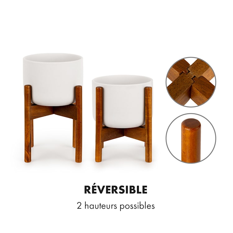 Pot de fleurs Thorn avec support Style années 50 2 tailles XS (Ø 8,9 cm) | Blanc / acacia
