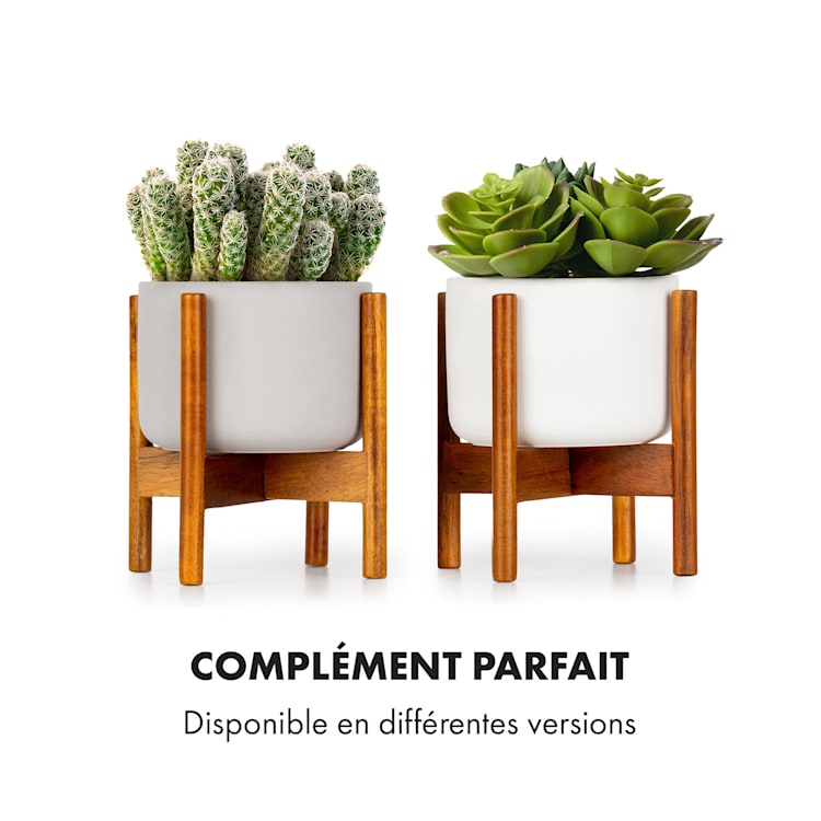 Pot de fleurs Thorn avec support Style années 50 2 tailles XS (Ø 8,9 cm) | Blanc / acacia