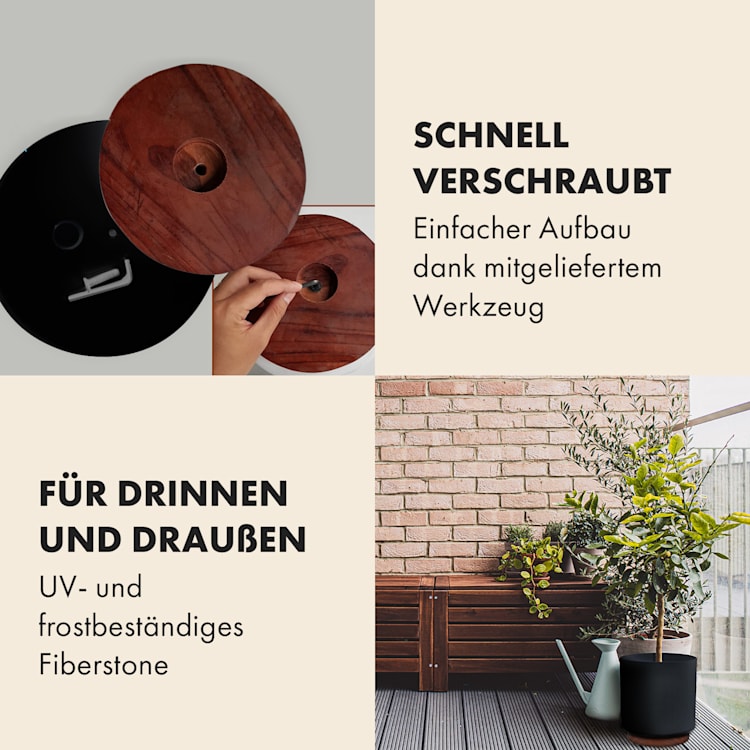 Enspijk Blumentöpfe Walnussholz Polystone handgemacht 2 Größen M (Ø 25,4 cm) | Matt-Schwarz