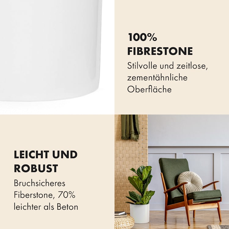 Gendt Pflanztopf Übertopf Faserstein In/Outdoor S (Ø 20,3 cm) | Weiß, glänzend