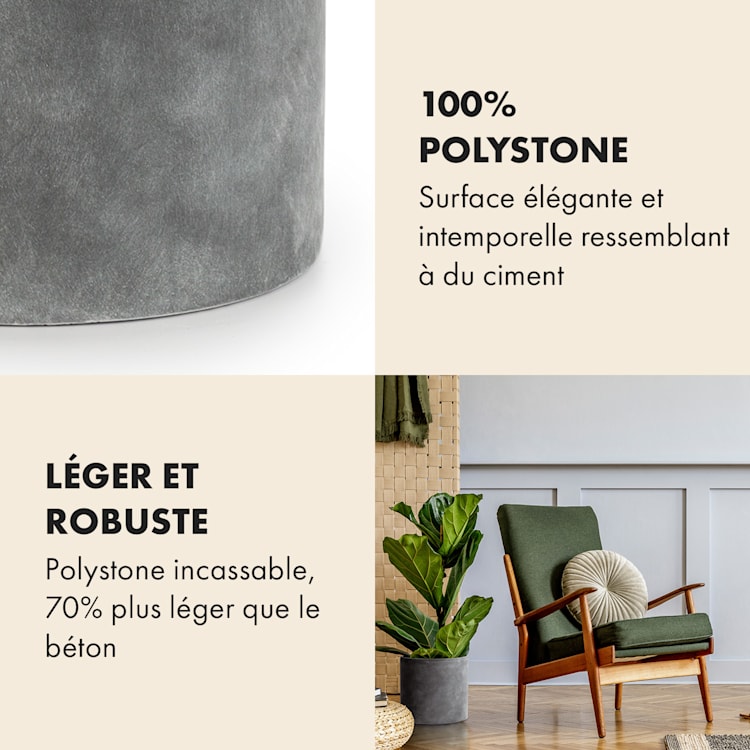 Pot de fleurs Venlo polystone intérieur et extérieur 3 tailles S (Ø 20,3 cm) | béton