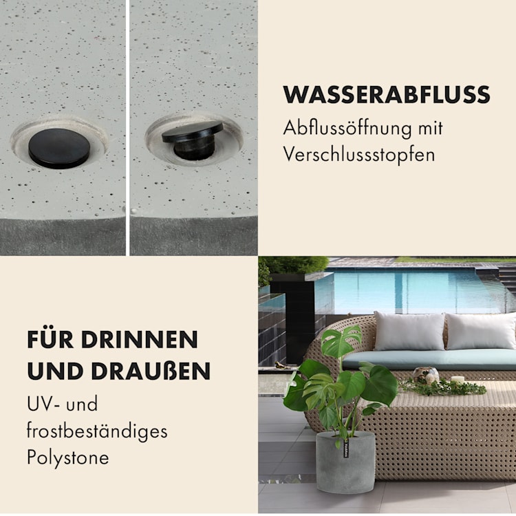 Venlo Blumentopf Polystone in- und outdoor 3 Größen M (Ø 25,4 cm) | Beton