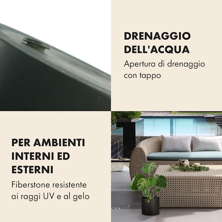 Fioriera, vaso per piante, fiberstone, interni/esterni M (Ø 25,4 cm) | Nero