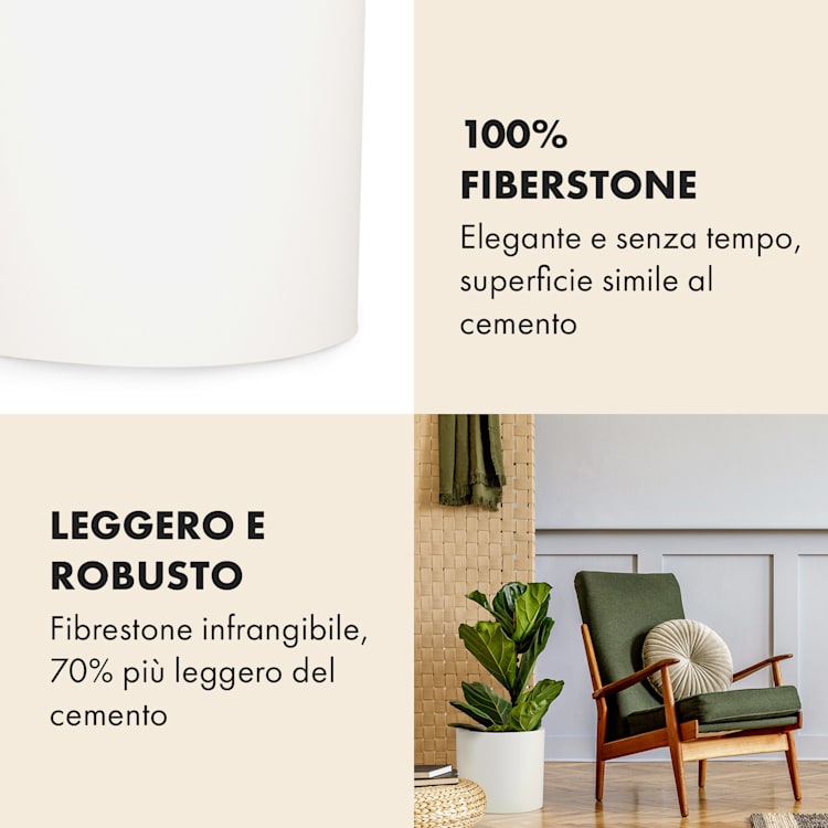 Fioriera, vaso per piante, fiberstone, interni/esterni L (Ø 30,48 cm) | Bianco
