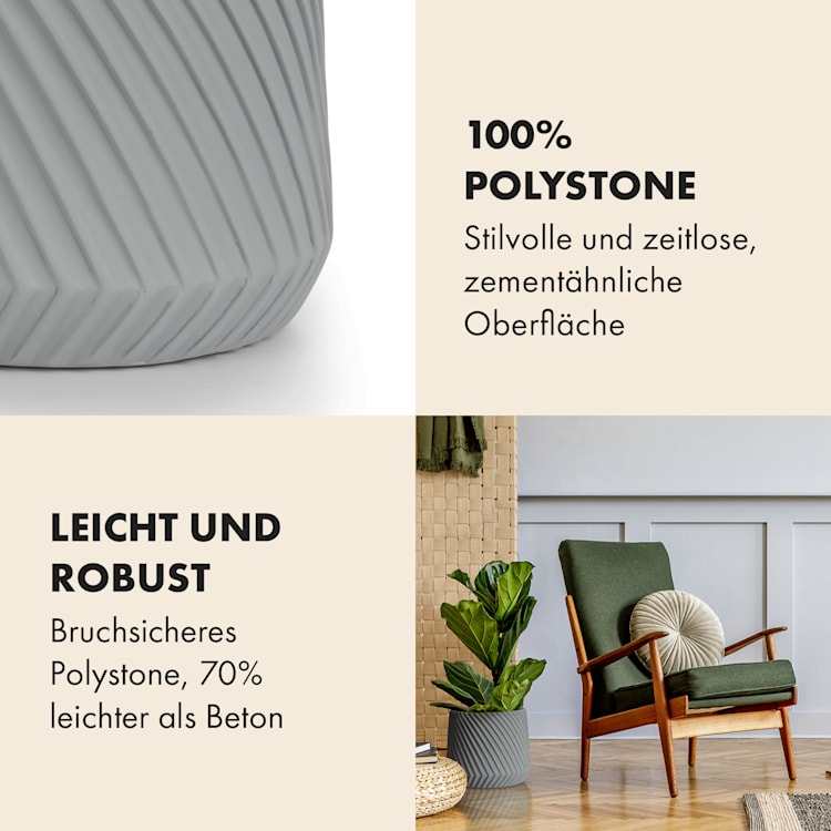 Heusden Blumentopf Polystone pflanzenfreundlich handgemacht S (Ø 20,3 cm) | Grau