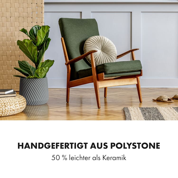 Heusden Blumentopf Polystone pflanzenfreundlich handgemacht S (Ø 20,3 cm) | Grau