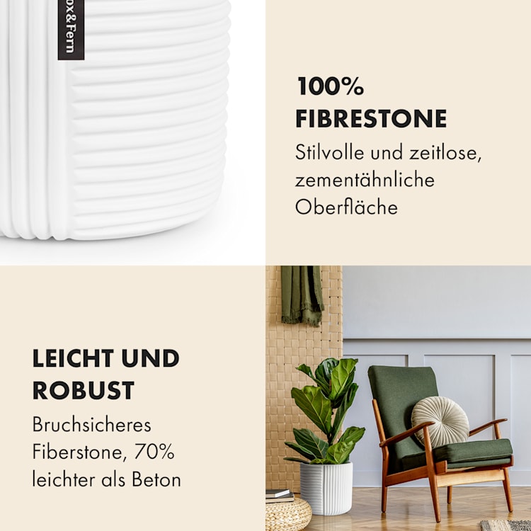 Hasselt Blumentopf Polystone pflanzenfreundlich handgemacht 3D-Optik M (Ø 25,4 cm) | Weiß, matt
