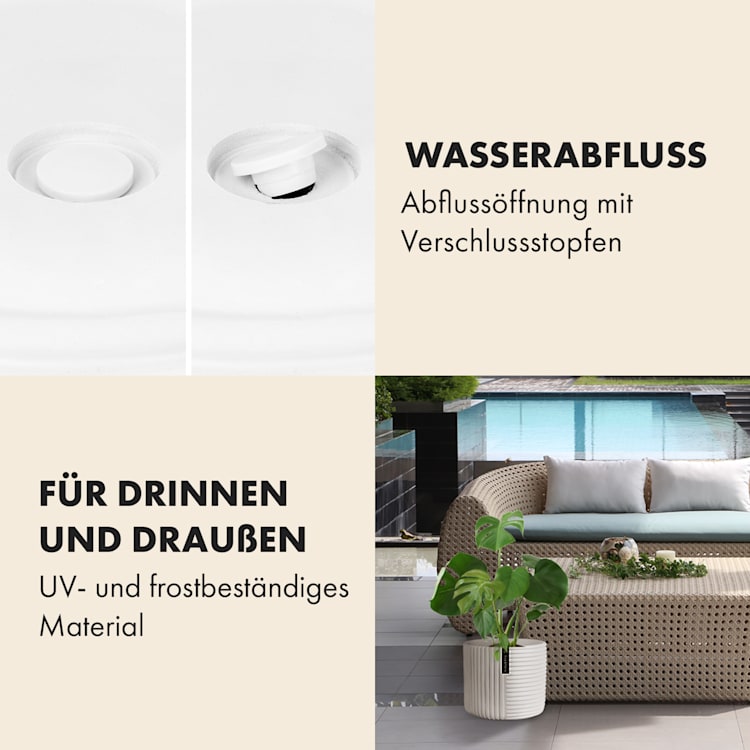 Hasselt Blumentopf Polystone pflanzenfreundlich handgemacht 3D-Optik M (Ø 25,4 cm) | Weiß, matt