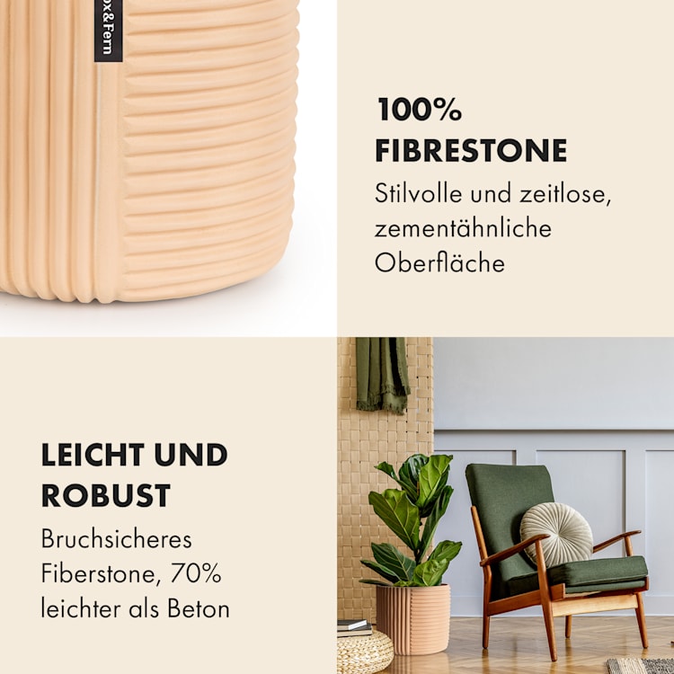 Hasselt Blumentopf Polystone pflanzenfreundlich handgemacht 3D-Optik L (Ø 30,48 cm) | Sand