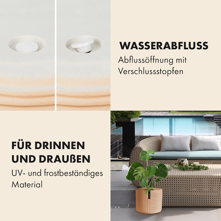 Hasselt Blumentopf Polystone pflanzenfreundlich handgemacht 3D-Optik L (Ø 30,48 cm) | Sand