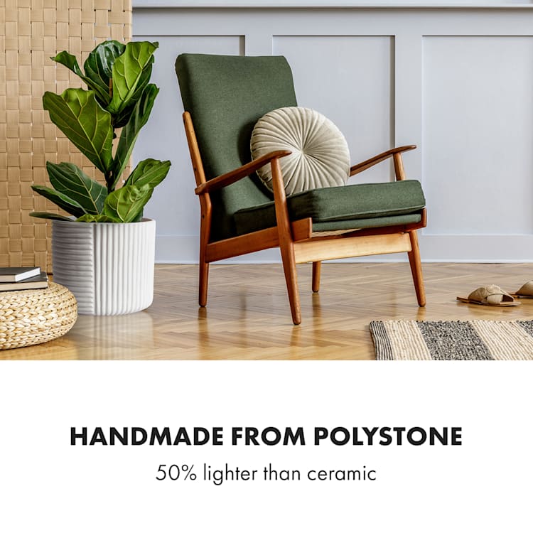 Květináč Hasselt z polystonu, ručně vyrobený, vhodný pro rostliny ve 3D vzhledu. L (Ø 30,48 cm) | bílé matné
