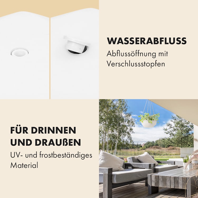 Laren Blumenampel Ø 28 cm Polystone mit Naturseilen 2er-Set