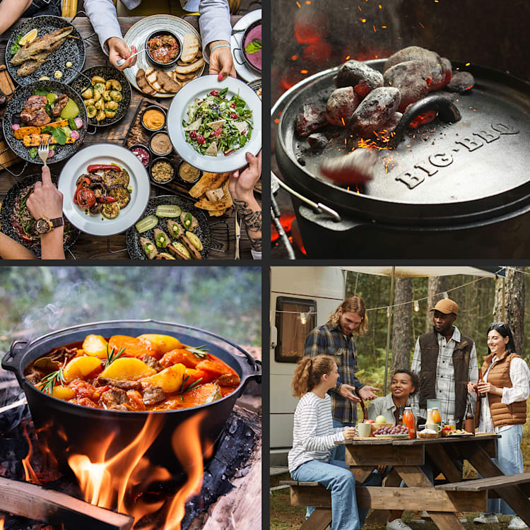 Galloway Dutch Oven 7.6 BBQ Pot Cast Iron Pre-Baked Size L / 7.6 qt ca. 8,5 Ltr / 9 qt | sans pieds