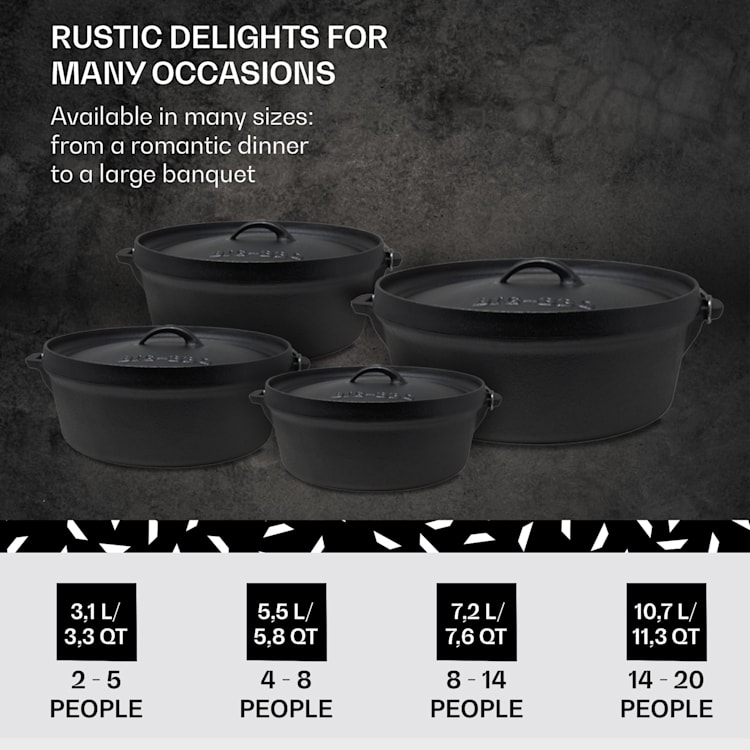 Galloway Dutch Oven 7.6 BBQ Pot Cast Iron Pre-Baked Size L / 7.6 qt ca. 8,5 Ltr / 9 qt | sans pieds