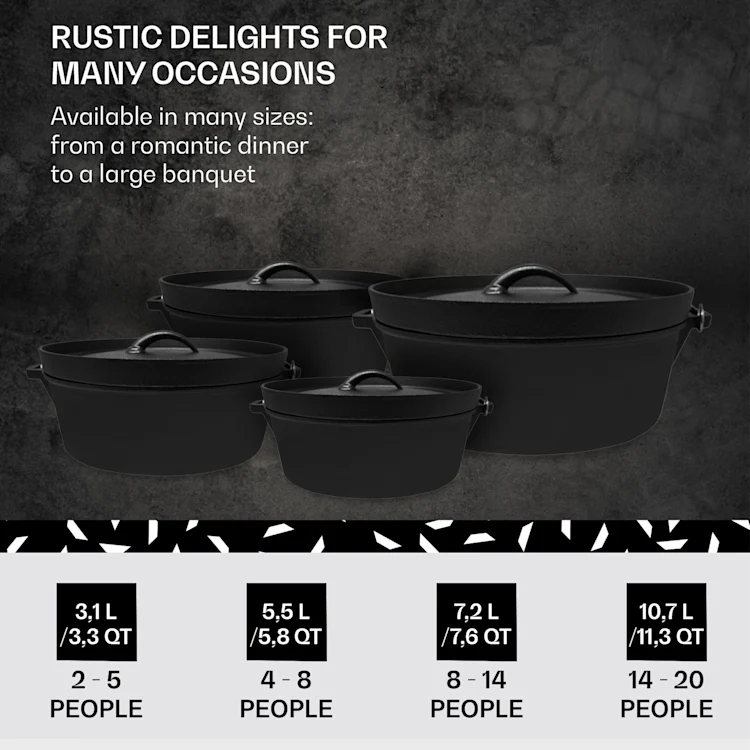 Galloway Dutch Oven 11.3 BBQ Pot Cast Iron Pre-Baked Size XL / 11.3 qt ca. 10.7 Ltr / 11.3 qt | without feet
