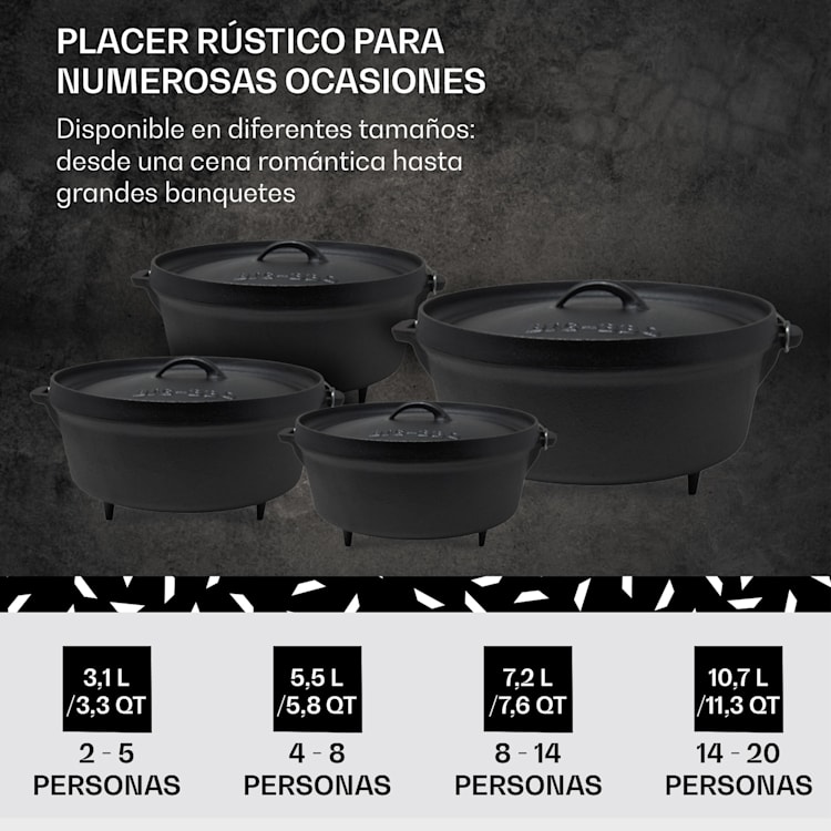 Olla Galloway Dutch Oven 6.0 BBQ hierro fundido marcado tamaño M / 6 qt ca. 5,6 Ltr / 6 qt | pies