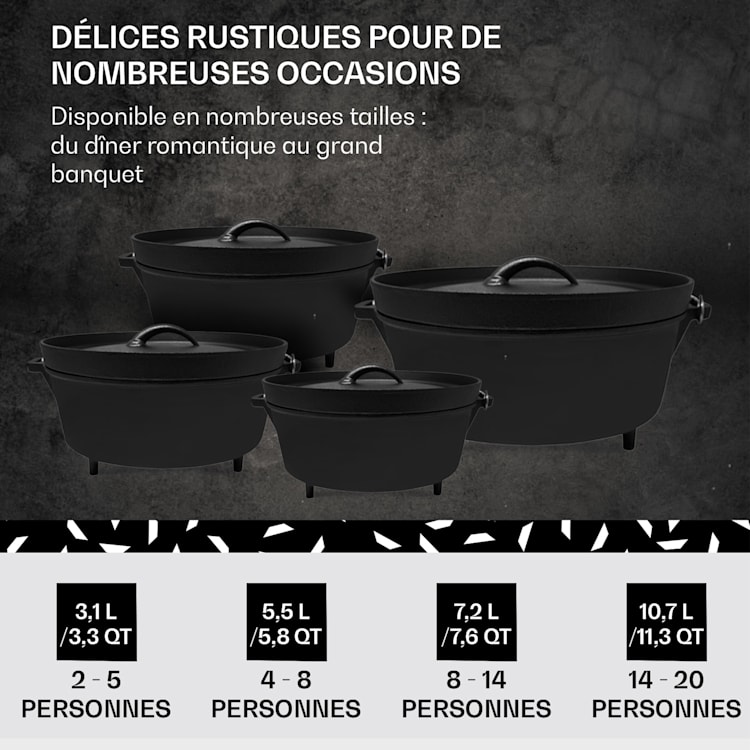 Galloway Dutch Oven 12.0 BBQ Pot Fonte Pieds de support Taille XL / 12 qt ca. 11,3 Ltr / 12 qt | pieds