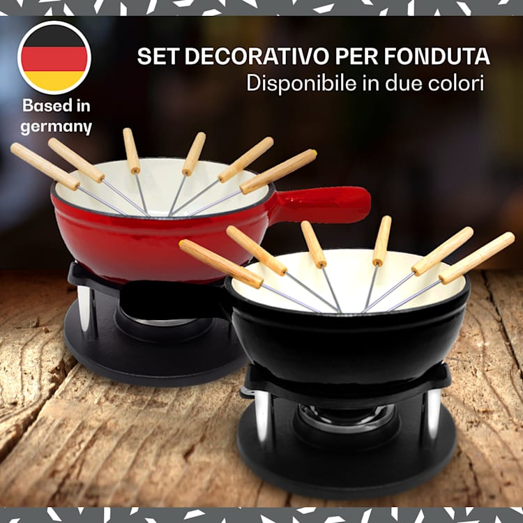 Holsten - Set per fonduta, pentola, fornello, bruciatore, 6 forchette, 1,5 L, ghisa Rosso