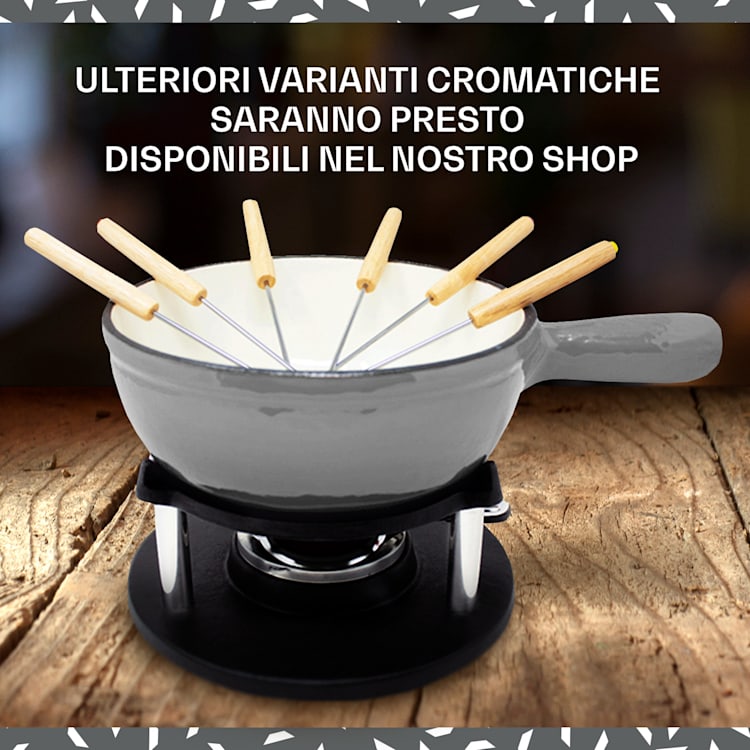 Holsten - Set per fonduta, pentola, fornello, bruciatore, 6 forchette, 1,5 L, ghisa Rosso