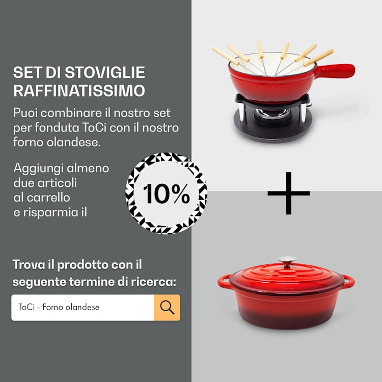 Holsten - Set per fonduta, pentola, fornello, bruciatore, 6 forchette, 1,5 L, ghisa Rosso