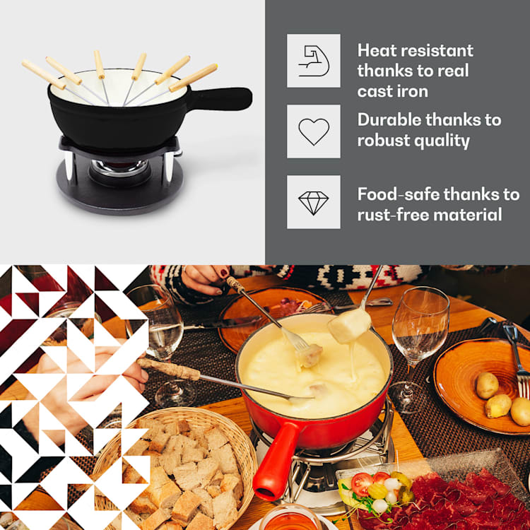 Holsten Fondue Set Pot Stove Burner 6 Forks 1.5 L Cast Iron Black
