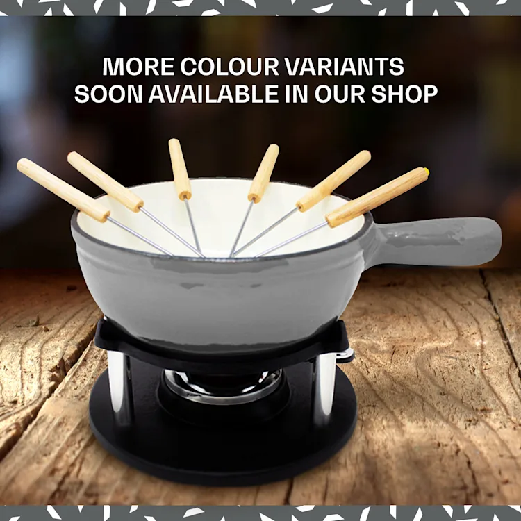 Holsten Fondue Set Pot Stove Burner 6 Forks 1.5 L Cast Iron Black