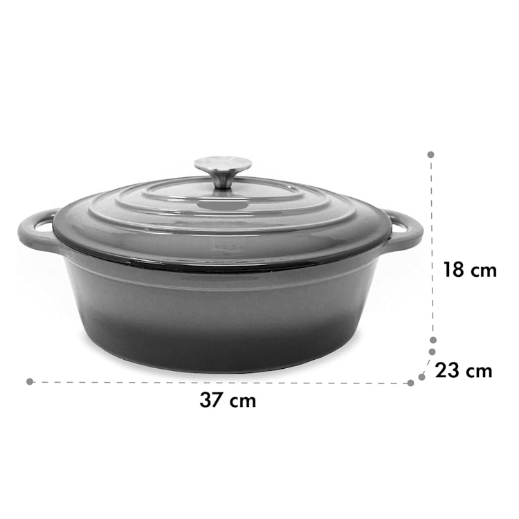Podolica Bräter 4 Liter Kasserolle Gusseisen emailliert oval zwei Griffe 4 Ltr. | Mittelgrau
