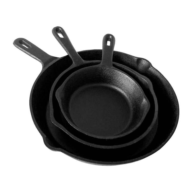 Conjunto de frigideiras Parthenaise de 3 unidades 12/16/21cm Ø Pré-fogo Redondo Ferro fundido