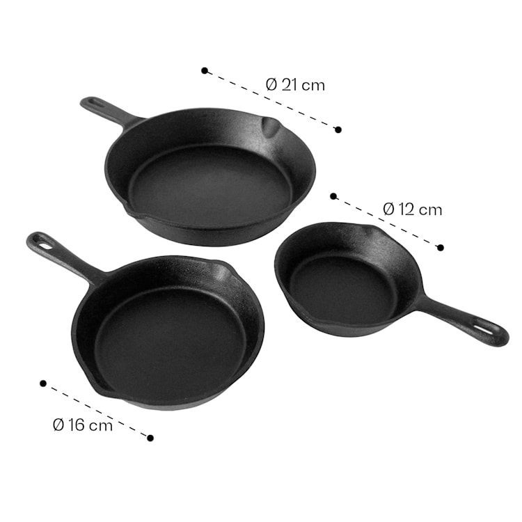 Conjunto de frigideiras Parthenaise de 3 unidades 12/16/21cm Ø Pré-fogo Redondo Ferro fundido