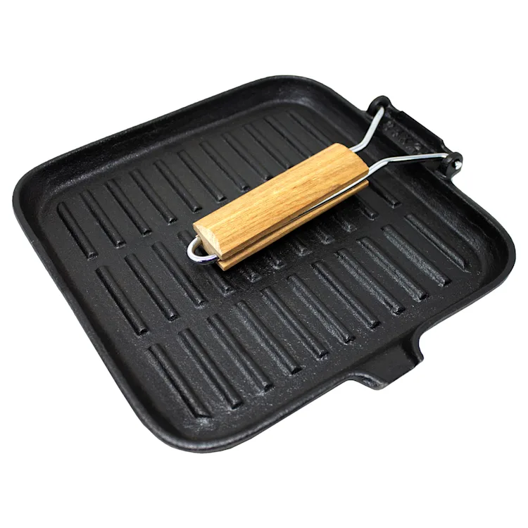 Retinta Grill and Steak Pan Square Cast Iron Pre-Baked Wooden Handle Square