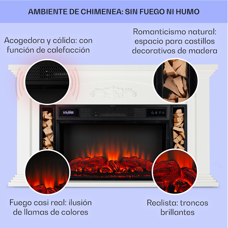 Chimenea eléctrica Saint Helens 1900 W tecnología LED mando a distancia Blanco