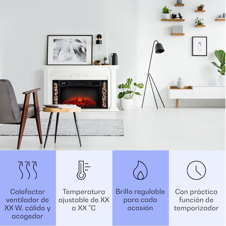 Chimenea eléctrica Saint Helens 1900 W tecnología LED mando a distancia Blanco