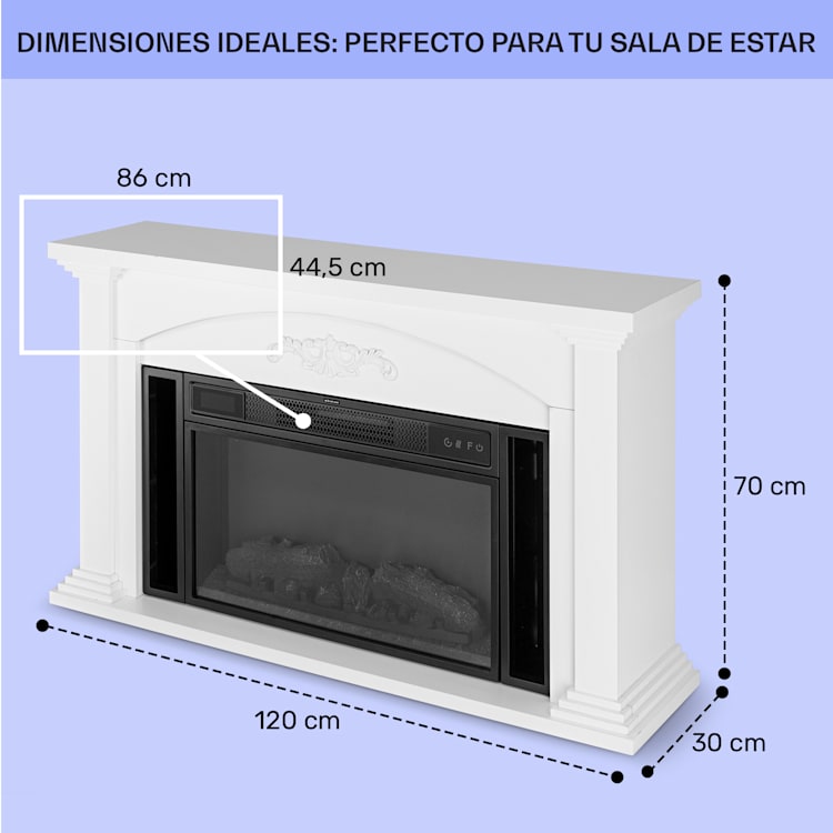 Chimenea eléctrica Saint Helens 1900 W tecnología LED mando a distancia Blanco