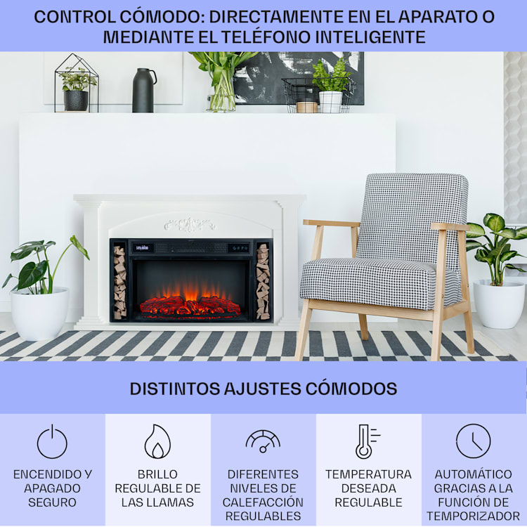 Chimenea eléctrica Saint Helens 1900 W tecnología LED mando a distancia Blanco