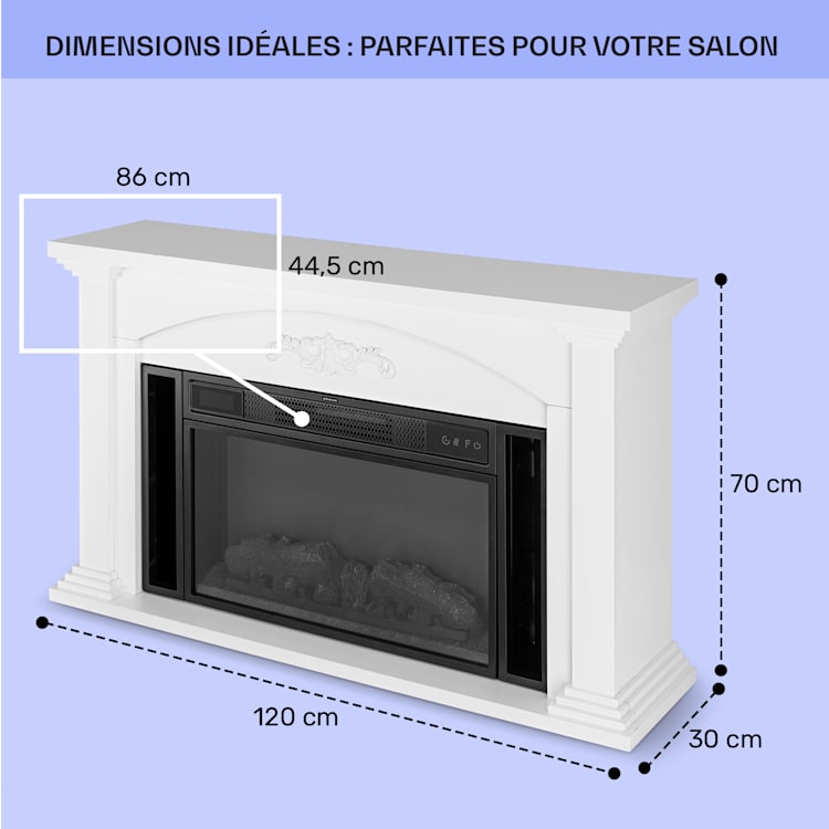 Saint Helens cheminée électrique 1900 W Technologie LED Télécommande Blanc