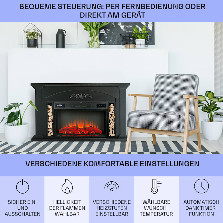 Saint Helens Elektrokamin 1900 W LED-Technik Fernbedienung Schwarz