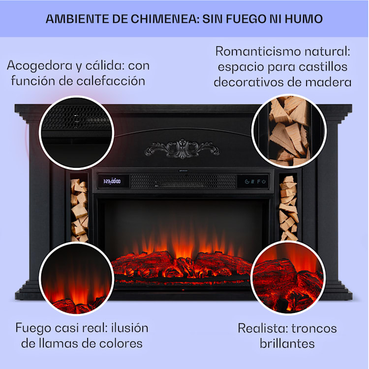 Chimenea eléctrica Saint Helens 1900 W tecnología LED mando a distancia Negro
