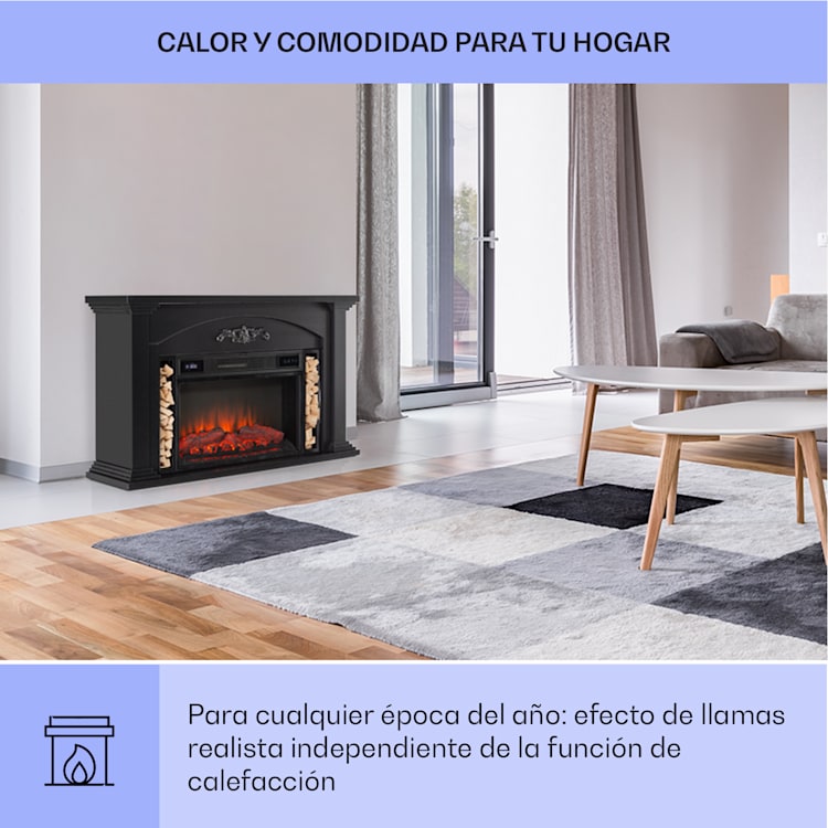 Chimenea eléctrica Saint Helens 1900 W tecnología LED mando a distancia Negro