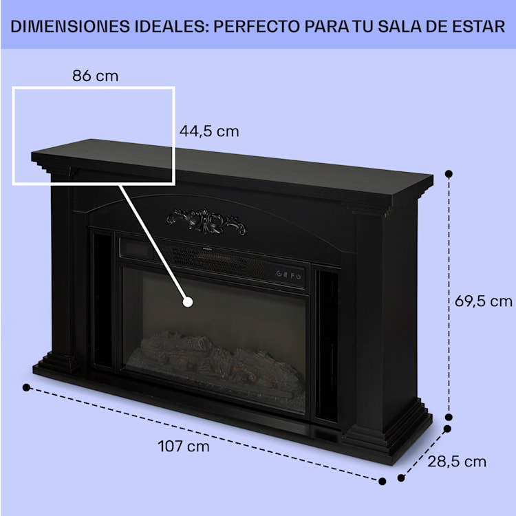 Chimenea eléctrica Saint Helens 1900 W tecnología LED mando a distancia Negro