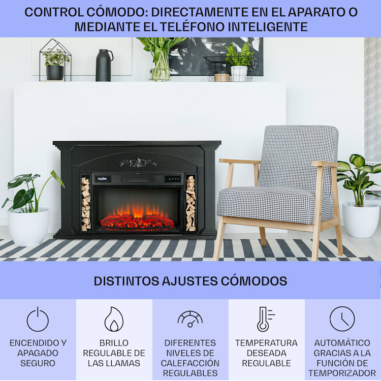 Chimenea eléctrica Saint Helens 1900 W tecnología LED mando a distancia Negro