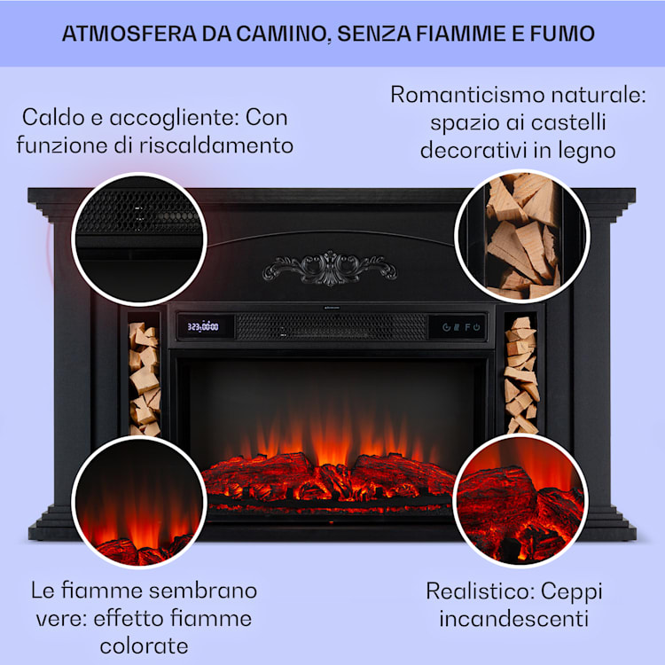 Saint Helens - Camino elettrico, 1900 W, tecnologia LED, telecomando Nero