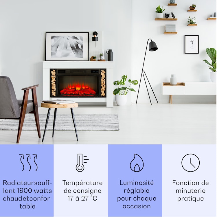 Studio Loft 2 cheminée électrique 1900 W Technologie LED Télécommande Blanc