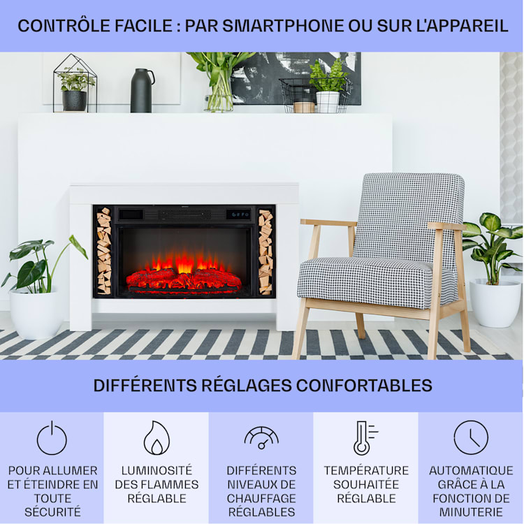 Studio Loft 2 cheminée électrique 1900 W Technologie LED Télécommande Blanc