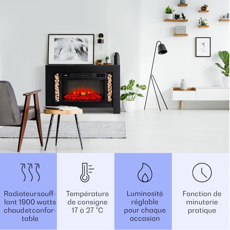Studio Loft 2 cheminée électrique 1900 W Technologie LED Télécommande Noir