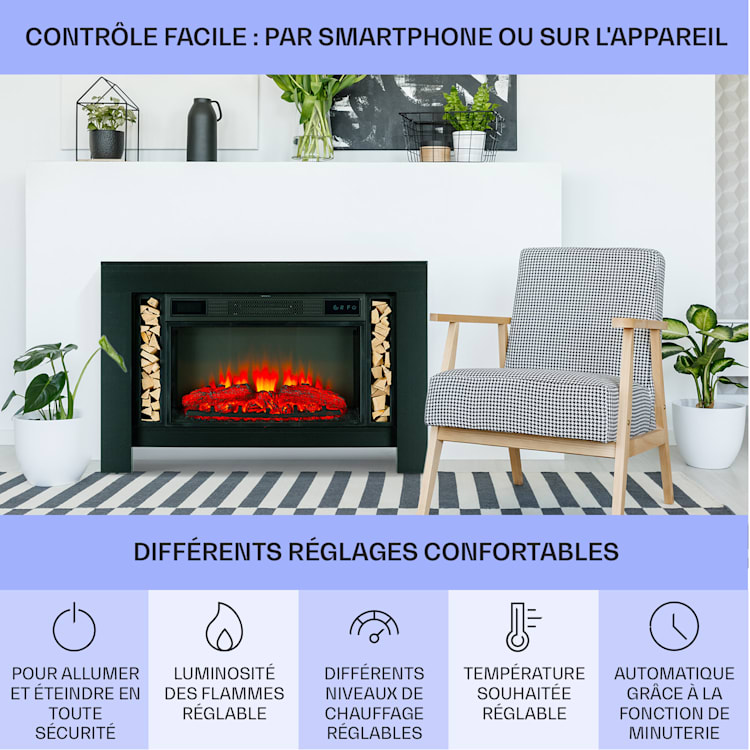 Studio Loft 2 cheminée électrique 1900 W Technologie LED Télécommande Noir
