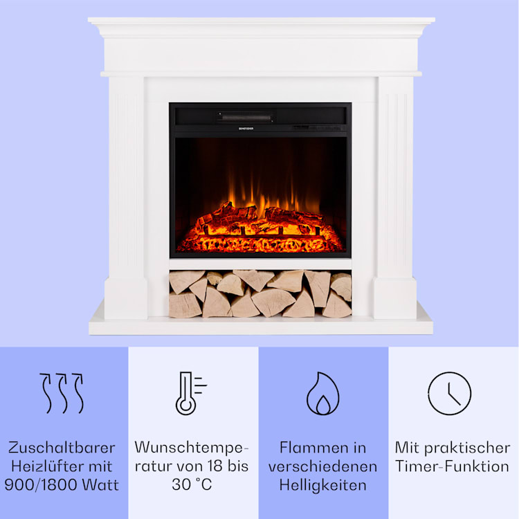 Las Pilas Elektrokamin Heizlüfter 900/1800W Wochentimer Fernbedienung Weiß